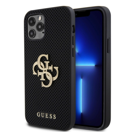 Guess PU Perforated 4G Glitter Metal Logo Zadní Kryt pro iPhone 12/12 Pro Black, GUHCP12MPSP4LGK