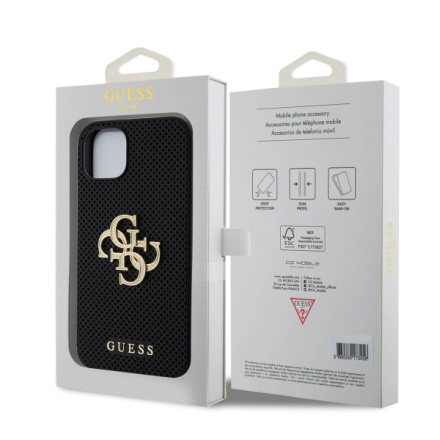 Guess PU Perforated 4G Glitter Metal Logo Zadní Kryt pro iPhone 15 Black, GUHCP15SPSP4LGK