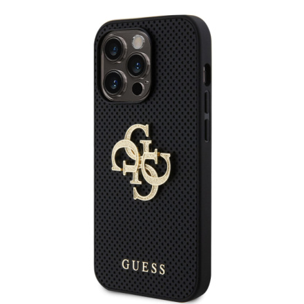 Guess PU Perforated 4G Glitter Metal Logo Zadní Kryt pro iPhone 15 Pro Max Black, GUHCP15XPSP4LGK