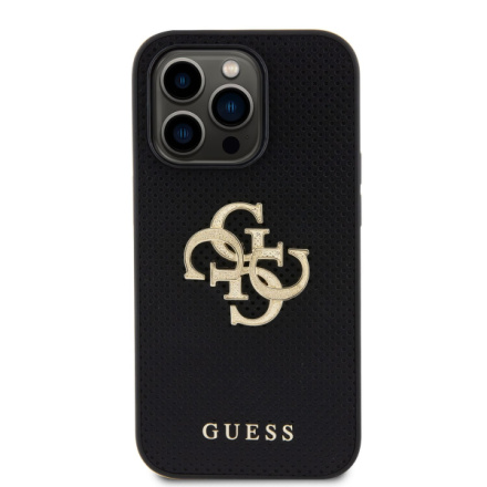 Guess PU Perforated 4G Glitter Metal Logo Zadní Kryt pro iPhone 15 Pro Max Black, GUHCP15XPSP4LGK