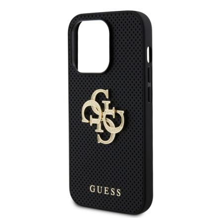 Guess PU Perforated 4G Glitter Metal Logo Zadní Kryt pro iPhone 15 Pro Max Black, GUHCP15XPSP4LGK