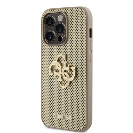 Guess PU Perforated 4G Glitter Metal Logo Zadní Kryt pro iPhone 14 Pro Max Gold, GUHCP14XPSP4LGD