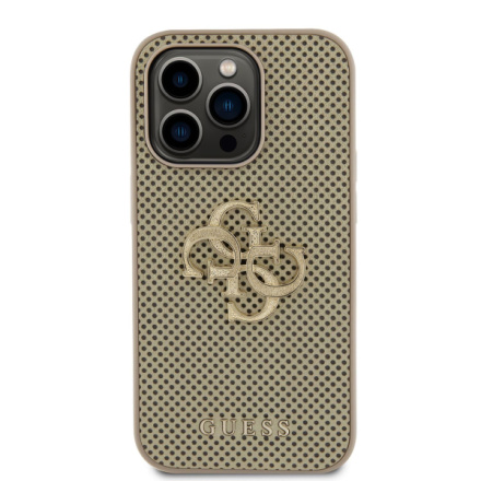 Guess PU Perforated 4G Glitter Metal Logo Zadní Kryt pro iPhone 14 Pro Max Gold, GUHCP14XPSP4LGD