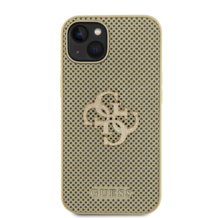 Guess PU Perforated 4G Glitter Metal Logo Zadní Kryt pro iPhone 15 Gold, GUHCP15SPSP4LGD