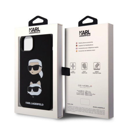 Karl Lagerfeld Liquid Silicone Karl and Choupette Heads Zadní Kryt pro iPhone 15 Plus Black, KLHCP15MSDHKCNK