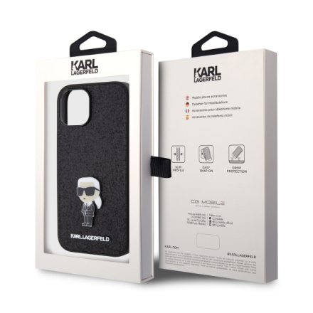 Karl Lagerfeld Fixed Glitter Metal Ikonik Zadní Kryt pro iPhone 15 Black, KLHCP15SGKNPSK