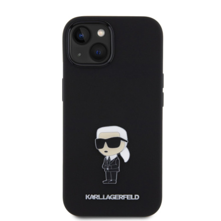 Karl Lagerfeld Liquid Silicone Metal Ikonik Zadní Kryt pro iPhone 15 Black, KLHCP15SSMHKNPK