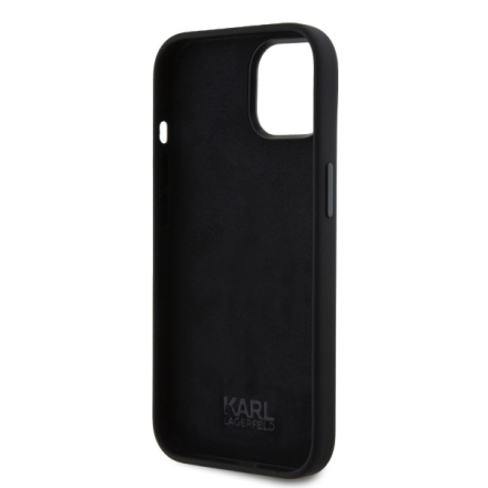 Karl Lagerfeld Liquid Silicone Metal Ikonik Zadní Kryt pro iPhone 15 Black, KLHCP15SSMHKNPK