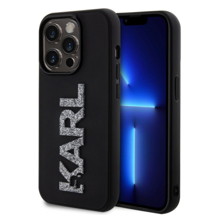 Karl Lagerfeld 3D Rubber Glitter Logo Karl Zadní Kryt pro iPhone 15 Pro Black, KLHCP15L3DMBKCK