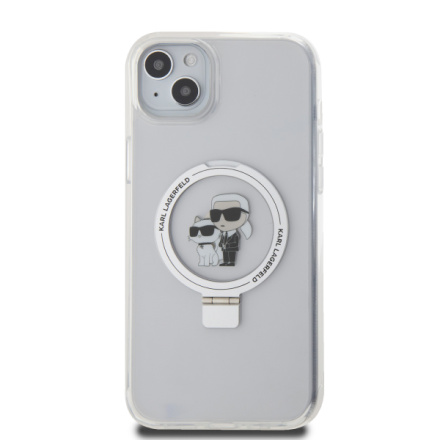 Karl Lagerfeld Ringstand Karl and Choupette MagSafe Zadní Kryt pro iPhone 15 Plus White, KLHMP15MHMRSKCH