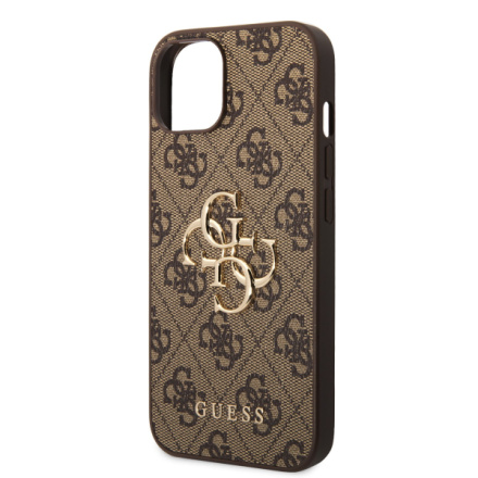 Guess PU 4G Metal Logo Zadní Kryt pro iPhone 15 Brown, GUHCP15S4GMGBR