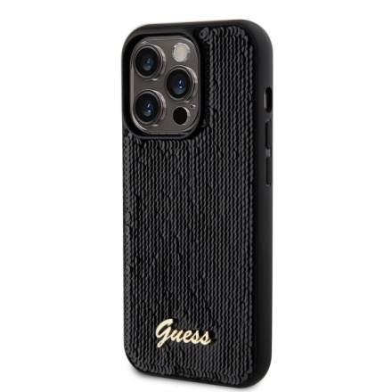 Guess Sequin Script Logo Zadní Kryt pro iPhone 14 Pro Black, GUHCP14LPSFDGSK