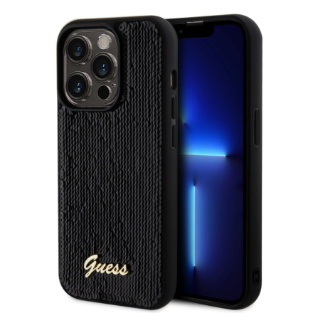 Guess Sequin Script Logo Zadní Kryt pro iPhone 14 Pro Max Black, GUHCP14XPSFDGSK