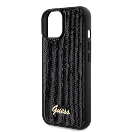 Guess Sequin Script Logo Zadní Kryt pro iPhone 15 Black, GUHCP15SPSFDGSK