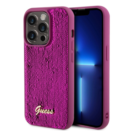 Guess Sequin Script Logo Zadní Kryt pro iPhone 14 Pro Magenta, GUHCP14LPSFDGSF