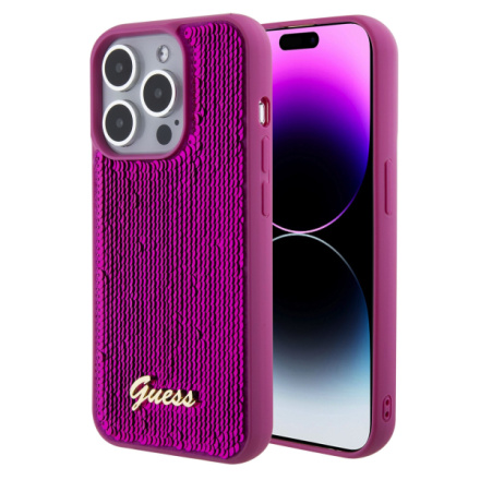 Guess Sequin Script Logo Zadní Kryt pro iPhone 15 Pro Magenta, GUHCP15LPSFDGSF