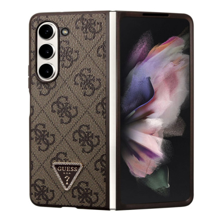 Guess 4G PU Leather Triangle Zadní Kryt pro Samsung Galaxy Z Fold 5 Brown, GUHCZFD5P4TDPW