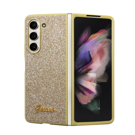 Guess PC/TPU Glitter Flakes Metal Logo Zadní Kryt pro Samsung Galaxy Z Fold 5 Gold, GUHCZFD5HGGSHD