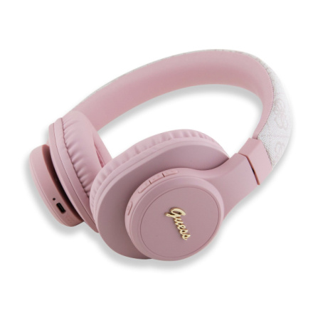 Guess PU Leather 4G Tone on Tone Script Logo BT5.3 Stereo Headphone Pink, GUBH604FEMP