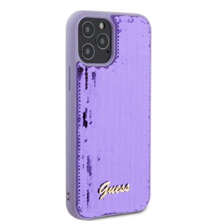 Guess Sequin Script Logo Zadní Kryt pro iPhone 12/12 Pro Purple, GUHCP12MPSFDGSU