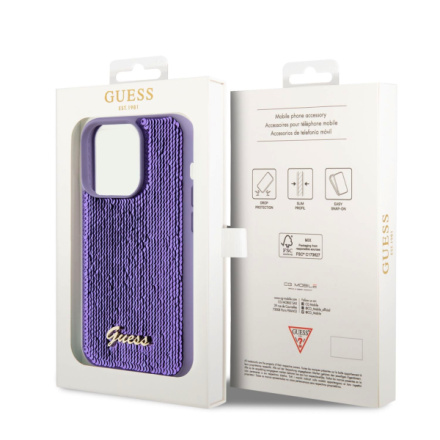 Guess Sequin Script Logo Zadní Kryt pro iPhone 14 Pro Max Purple, GUHCP14XPSFDGSU