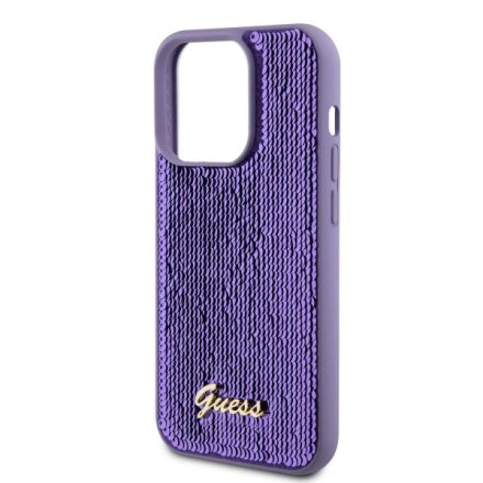 Guess Sequin Script Logo Zadní Kryt pro iPhone 15 Pro Purple, GUHCP15LPSFDGSU