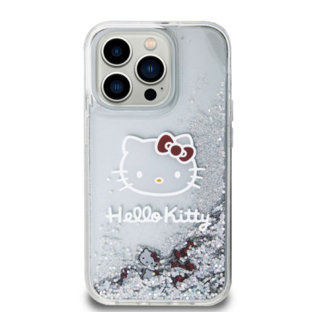 Hello Kitty Liquid Glitter Electroplating Head Logo Zadní Kryt pro iPhone 15 Pro Transparent, HKHCP15LLIKHET