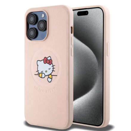 Hello Kitty PU Kitty Asleep Logo MagSafe Zadní Kryt pro iPhone 15 Pro Max Pink, HKHMP15XPMHSKP