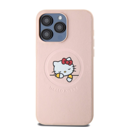 Hello Kitty PU Kitty Asleep Logo MagSafe Zadní Kryt pro iPhone 15 Pro Max Pink, HKHMP15XPMHSKP