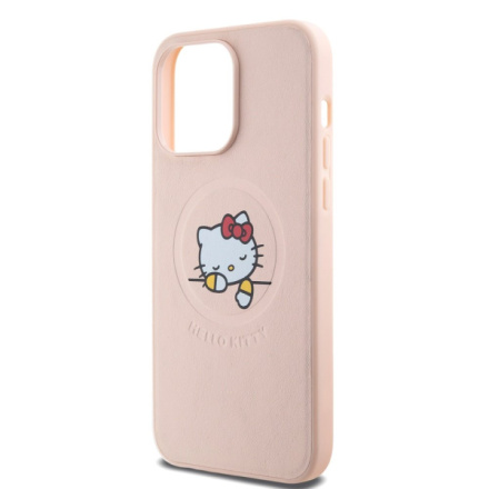 Hello Kitty PU Kitty Asleep Logo MagSafe Zadní Kryt pro iPhone 15 Pro Max Pink, HKHMP15XPMHSKP