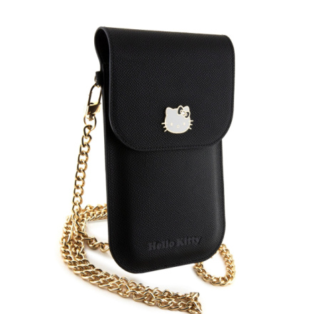 Hello Kitty PU Leather Metal Logo Taška na Telefon Black, HKOWBPGHDLMK