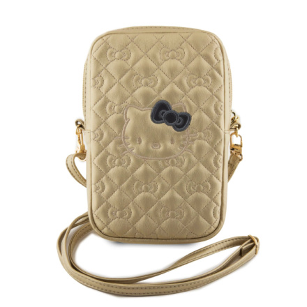 Hello Kitty PU Leather Quilted Pattern Kitty Head Logo Taška na Telefon Gold, HKPBPEKHBPD