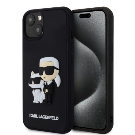 Karl Lagerfeld 3D Rubber Karl and Choupette Zadní Kryt pro iPhone 13 Black, KLHCP13M3DRKCNK