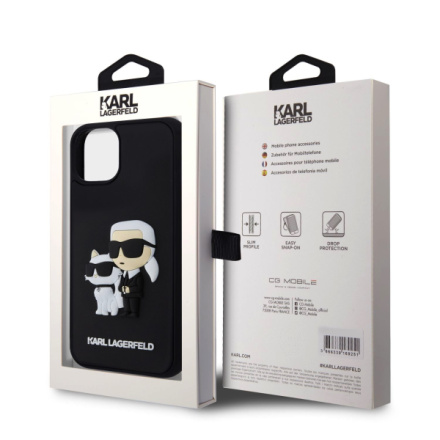 Karl Lagerfeld 3D Rubber Karl and Choupette Zadní Kryt pro iPhone 14 Black, KLHCP14S3DRKCNK