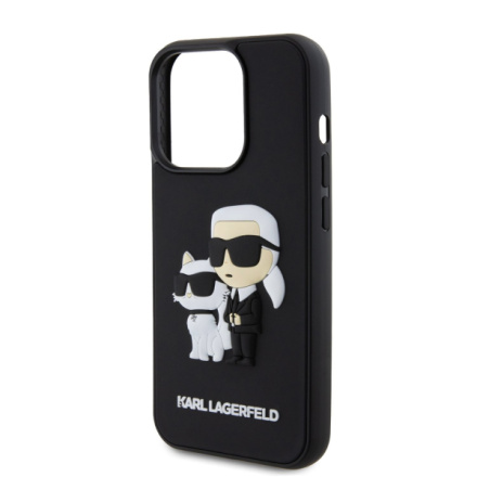 Karl Lagerfeld 3D Rubber Karl and Choupette Zadní Kryt pro iPhone 14 Pro Black, KLHCP14L3DRKCNK