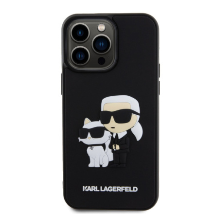 Karl Lagerfeld 3D Rubber Karl and Choupette Zadní Kryt pro iPhone 15 Pro Max Black, KLHCP15X3DRKCNK