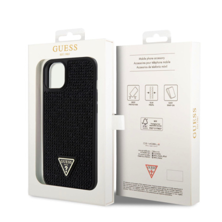 Guess Rhinestones Triangle Metal Logo Kryt pro iPhone 15 Plus Black, GUHCP15MHDGTPK
