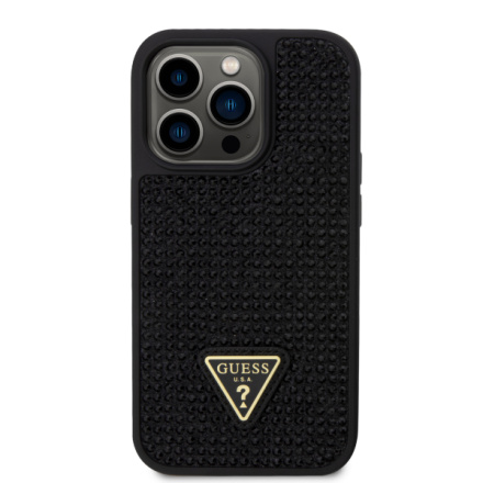 Guess Rhinestones Triangle Metal Logo Kryt pro iPhone 15 Pro Black, GUHCP15LHDGTPK