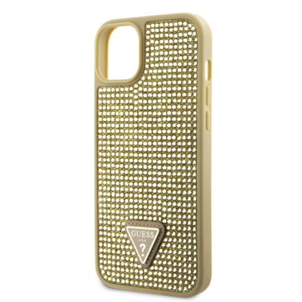 Guess Rhinestones Triangle Metal Logo Kryt pro iPhone 15 Gold, GUHCP15SHDGTPD