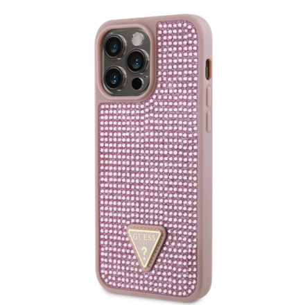 Guess Rhinestones Triangle Metal Logo Kryt pro iPhone 15 Pro Max Pink, GUHCP15XHDGTPP