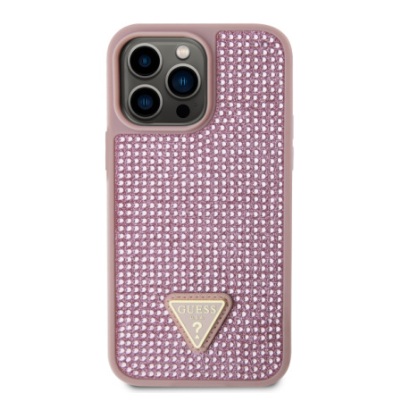 Guess Rhinestones Triangle Metal Logo Kryt pro iPhone 15 Pro Max Pink, GUHCP15XHDGTPP