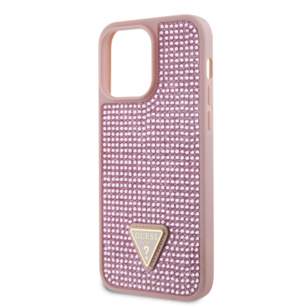 Guess Rhinestones Triangle Metal Logo Kryt pro iPhone 15 Pro Max Pink, GUHCP15XHDGTPP