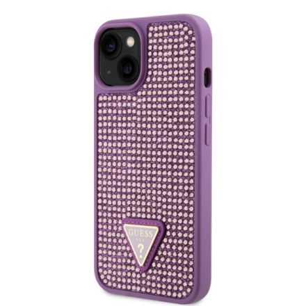 Guess Rhinestones Triangle Metal Logo Kryt pro iPhone 15 Purple, GUHCP15SHDGTPU