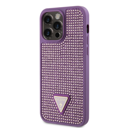 Guess Rhinestones Triangle Metal Logo Kryt pro iPhone 15 Pro Max Purple, GUHCP15XHDGTPU