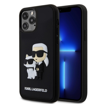 Karl Lagerfeld 3D Rubber Karl and Choupette Zadní Kryt pro iPhone 12/12 Pro Black, KLHCP12M3DRKCNK