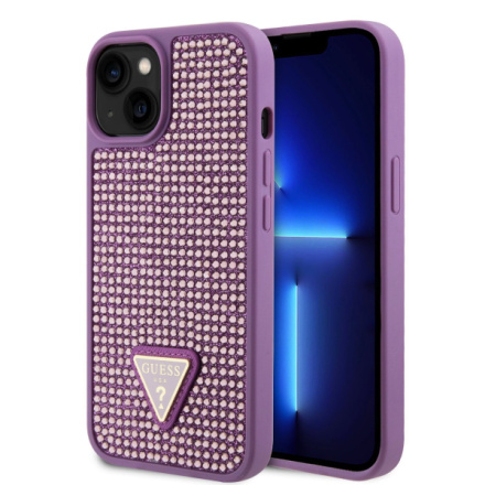 Guess Rhinestones Triangle Metal Logo Kryt pro iPhone 13 Purple, GUHCP13MHDGTPU