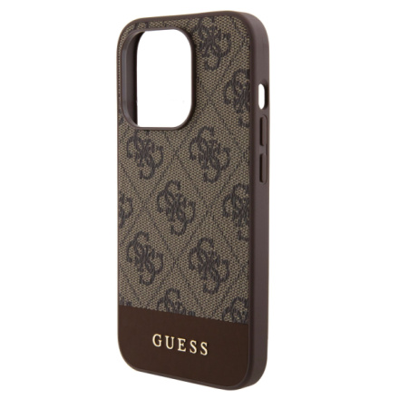 Guess PU 4G Stripe MagSafe Zadní Kryt pro iPhone 15 Pro Brown, GUHMP15LG4GLBR