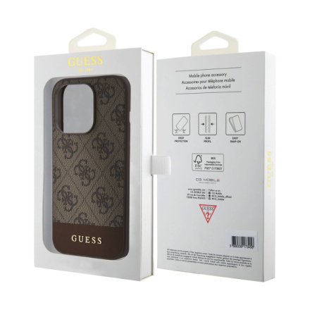 Guess PU 4G Stripe MagSafe Zadní Kryt pro iPhone 15 Pro Brown, GUHMP15LG4GLBR