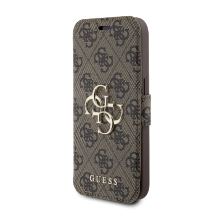 Guess PU Leather 4G Metal Logo Book Pouzdro pro iPhone 15 Pro Max Brown, GUBKP15X4GMGBR