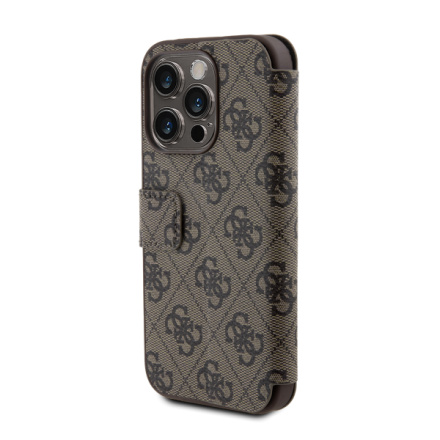 Guess PU Leather 4G Metal Logo Book Pouzdro pro iPhone 15 Pro Max Brown, GUBKP15X4GMGBR